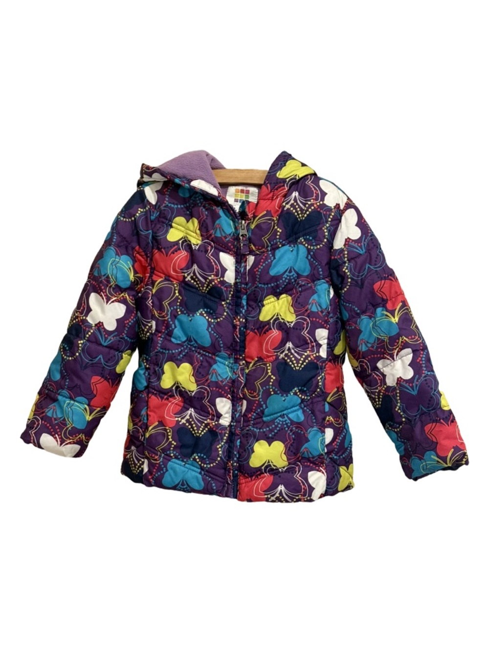 Healthtex Girls Butterfly Puffer Winter Coat Jacket 5T Purple Quilted Fleece GUC